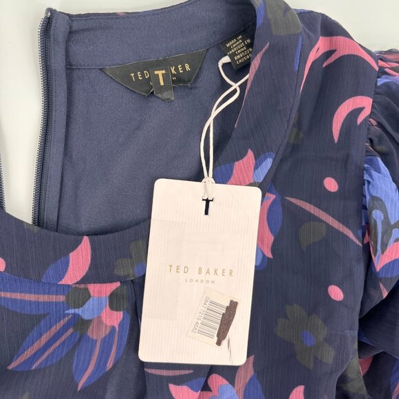 Ted Baker Stephanie Floral Print Blouse Size 4 Keyhole Detail Sheer Long Sleeve - Picture 13 of 16